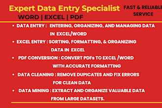 be your expert data entry specialist for excel word and PDF