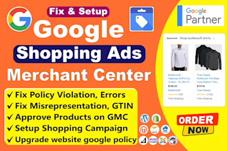 fix or setup google shopping ads and merchant center for ecommerce store