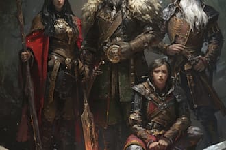 make a fantasy or dnd party illustration, fantasy character