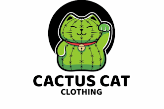 design cartoon cactus cat logo