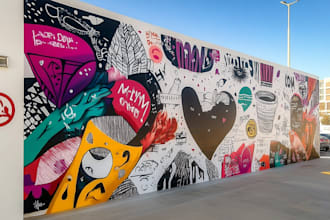 design creative mural, decal, doodle, typography, wall art