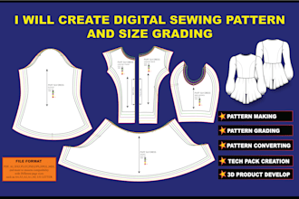 do digital sewing pattern, grading for any garments in PDF and dxf
