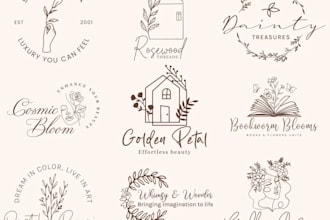 do modern, boho, hand drawn, feminine, botanical, floral, logo design