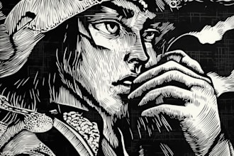 draw anything to linocut black and white style for you