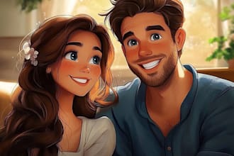 draw cartoon disney couple portrait