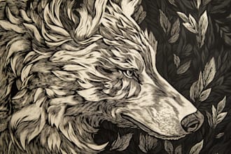 create linocut or fantasy animal portraits