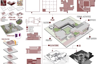 create architectural concept diagrams , infographics , collages , mood boards