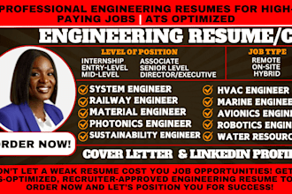 do ats optimized resume for hvac, photonics, automotive, sustainability engineer