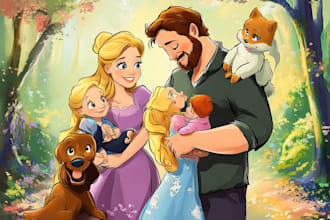 draw disney family couple cartoon portrait