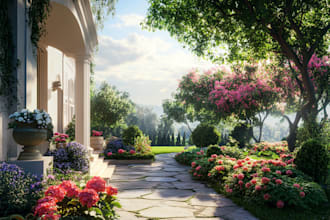 create your garden, backyard, terrace, realistic landscape
