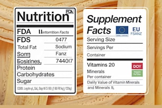 create fda, cfia, eu, fsanz compliant nutrition facts and supplement labels
