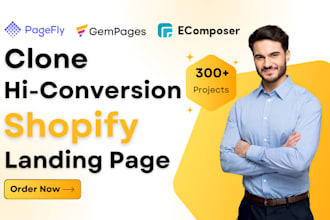 clone shopify website landing page design, product page in pagefly gempages