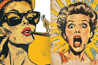 draw a character or a poster with comic 80s style , retro art