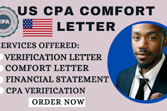 provide a US CPA signed comfort letter, financial statement, profit and loss