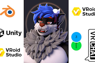 create a custom realistic 3d furry vrchat avatar, vtuber model, unity, quest