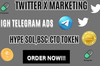 twitter x marketing pump fun hype sol, bsc,cto to 50m token traders telegram ads