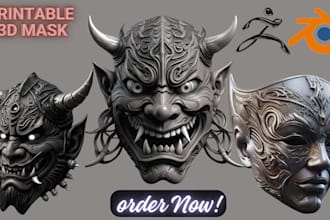 sculpt wearable 3d mask model, helmet mask, oni mask, printable mask stl