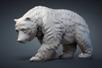 texture sculpt 3d animal model, fur, xgen, hair,articulated figurine, rig, print