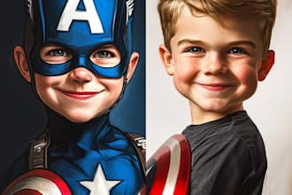 turn you, your kids face head shot into a superhero caricature
