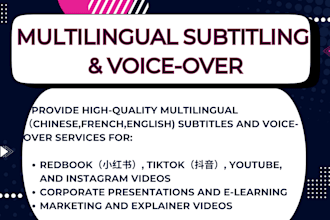 add professional chinese french english subtitles and voice over
