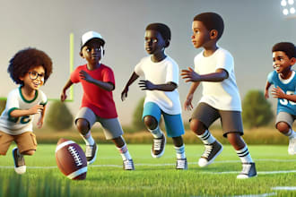 design black african american, white african american 3d children illustration