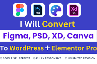 convert figma, PSD, canva design to wordpress with elementor