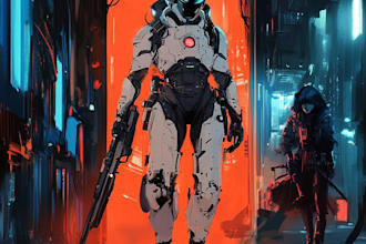 draw sci fi , cyberpunk , mecha, fantasy character design