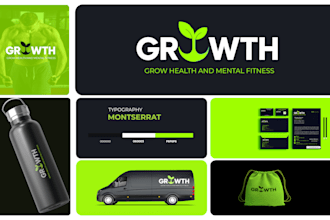 design logo, brand style guide or brand identity guidelines with branding kit