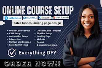 setup your kajabi, systeme io online course, sales funnel, website, landing page