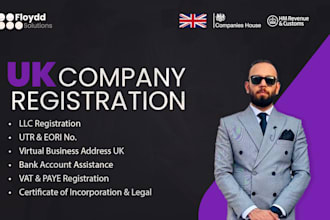 form your UK company, vat registration, bank account setup virtual address