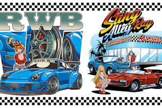 draw jdm cars illustration for tshirt and merchandise
