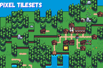 make 2d pixel tilesets, props, item, icons, rpg maker 2d sprites pixel animation