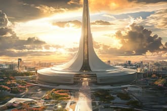 make a science fiction city, concept art illustration