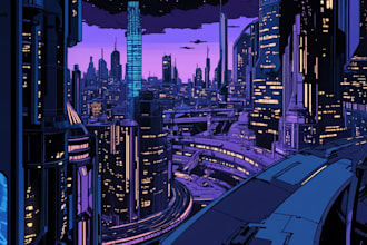 design cyberpunk scifi futuristic city art illustration