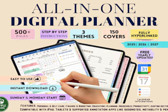 design etsy hyperlink digital planner, fillable interactive printable journal
