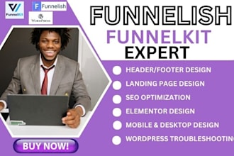 design wordpress funnelkit landing page,salesfunnels checkout, upsells,downsell