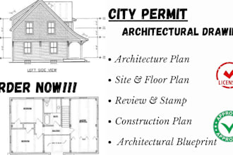 draw stamp architectural construction plan, city permit mep engineering drawings