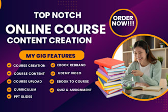 online course content, training manual, workbook, whiteboard video course ppt