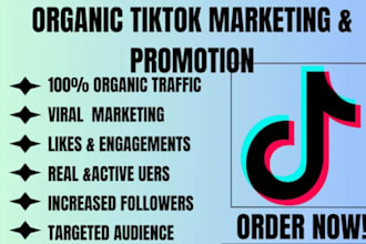 tiktok promotion,organic growth,yt video marketing, fb,real follower, engagement
