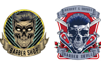 create amazing custom skull barber shop logo