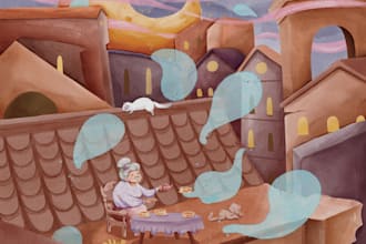 draw a watercolor children story book illustration and cover
