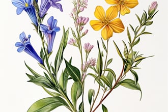 draw botanical illustration of plants and flowers