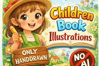 do hand drawn children storybook illustration no ai used
