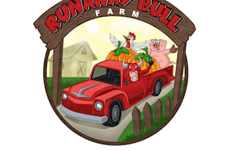 design unique runaway bull farm logo