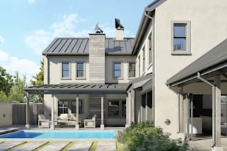 render 3d cgi warehouse design, factory, farmhouse,photorealistic bungalow house