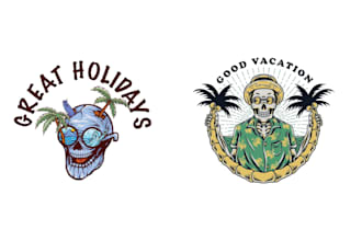 make  unique skull beach skeleton logo with custom illustration design