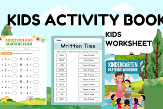 design preschool kindergarten kids worksheet, kids activity book tracing book