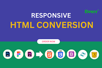 convert figma, PSD, xd to responsive HTML bootstrap tailwind CSS and javacscript