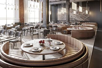 custom 3d restaurant interior, coffee,retails luxury furniture,day, cocktail bar