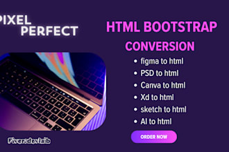 convert PSD, figma and sketch to responsive HTML, CSS, bootstrap